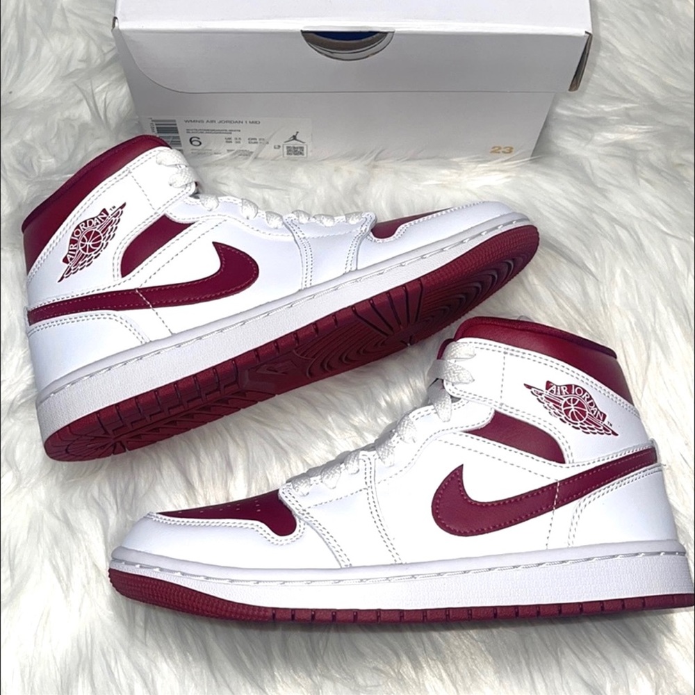 New in box ❣️ Air‎ Jordan 1 Mid white pomegranate red shoes